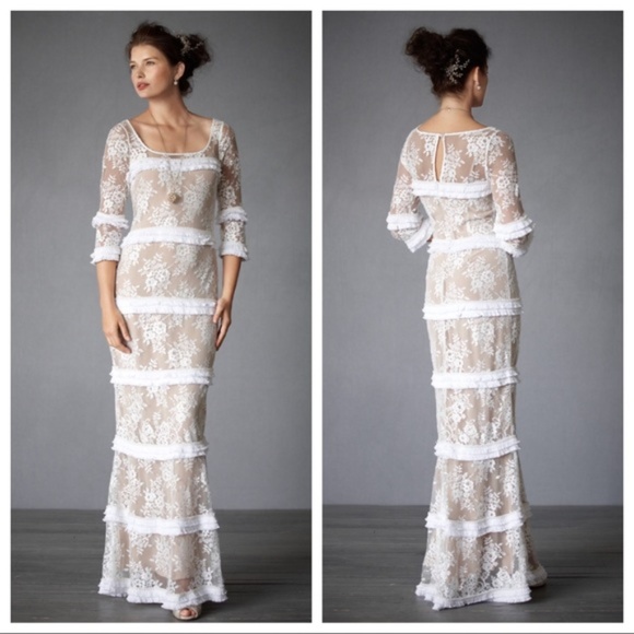 BHLDN Layered Cream Lace Wedding Gown - Picture 1 of 8